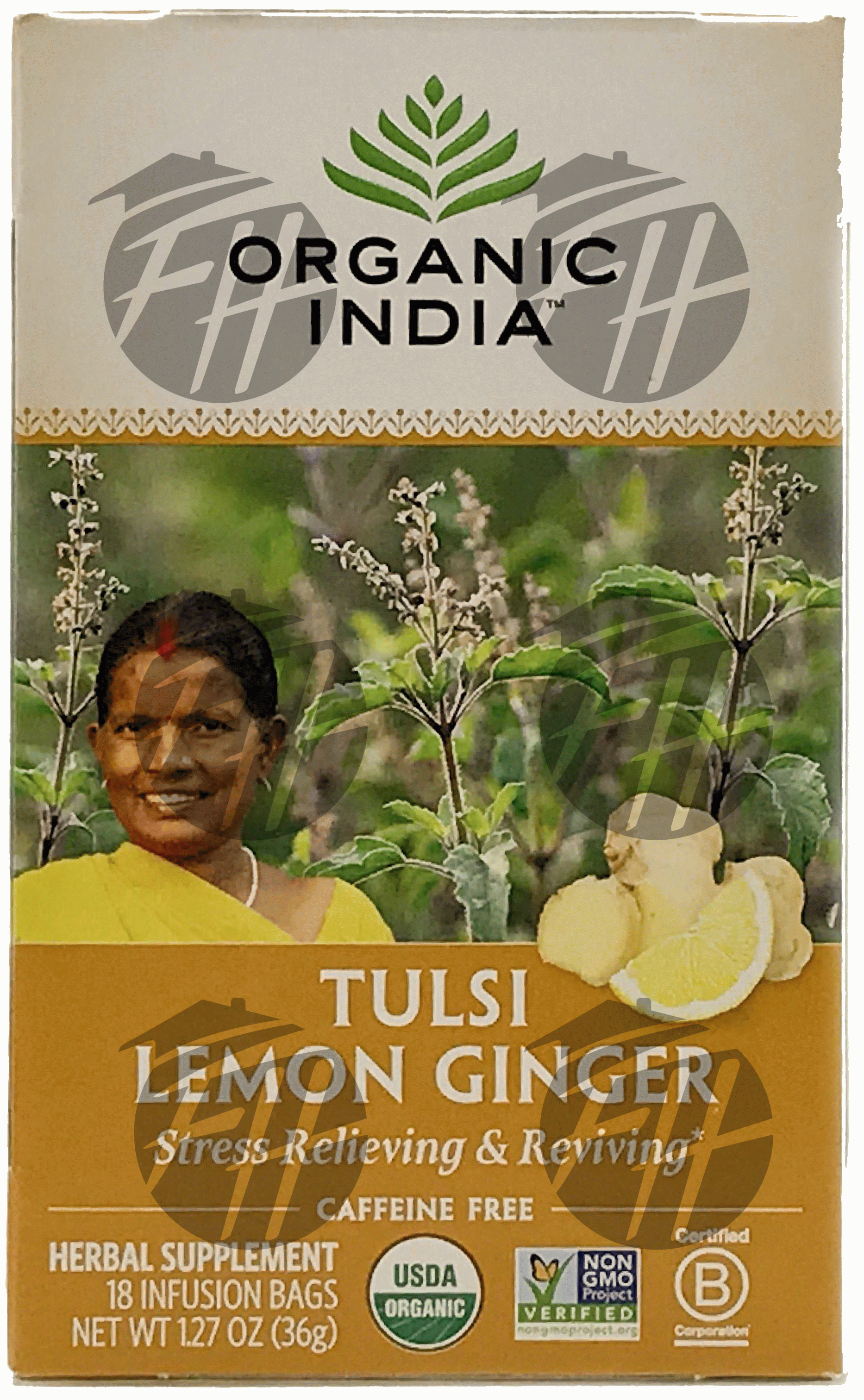 Organic India Tulsi lemon ginger flavor herbal supplement tea, stress-relieveing & reviving, 18-bags Full-Size Picture